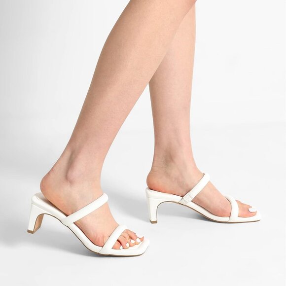 Dream Pairs Women's White Polyurethane (PU) Square Open Toe Low Block Heels - Picture 5 of 6